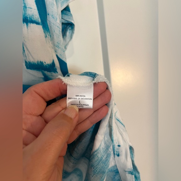 Natori Pajama Pant V-neck Top Blue Turquoise Abstract Lounge Wear Size L - Picture 6 of 12